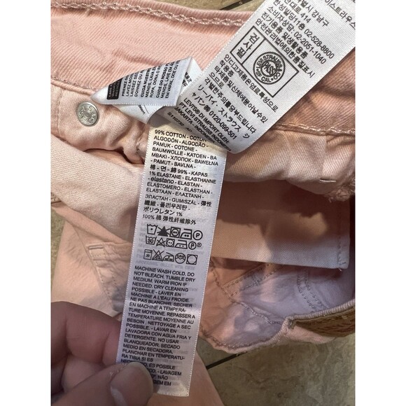 Levis Jeans Mens 33x30 Pink Slim Fit Low Rise Rose Denim Pants Acid Wash Stretch - Picture 7 of 7